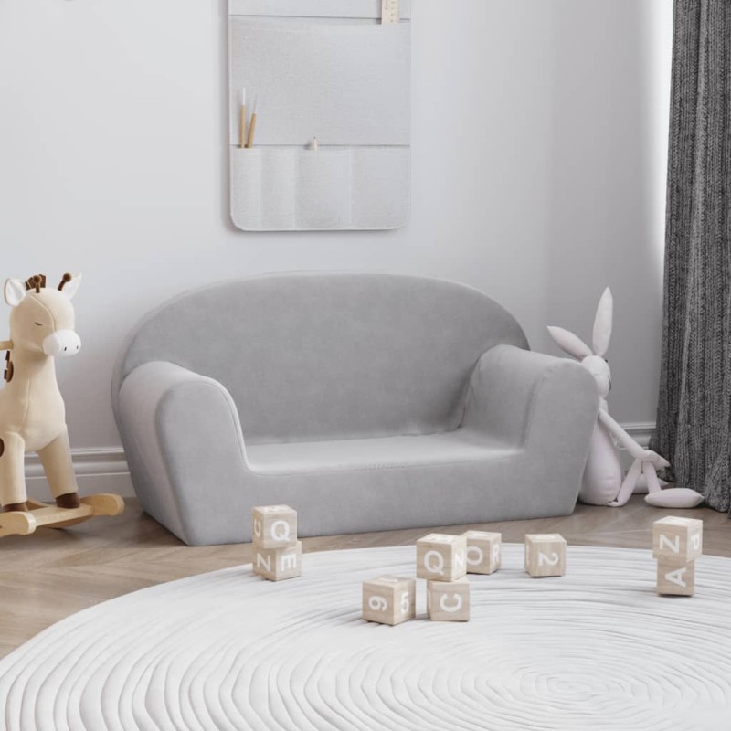 Sofá infantil de 2 lugares pelúcia macia cinzento-claro-Móveis para bebés e crianças-Home Retail