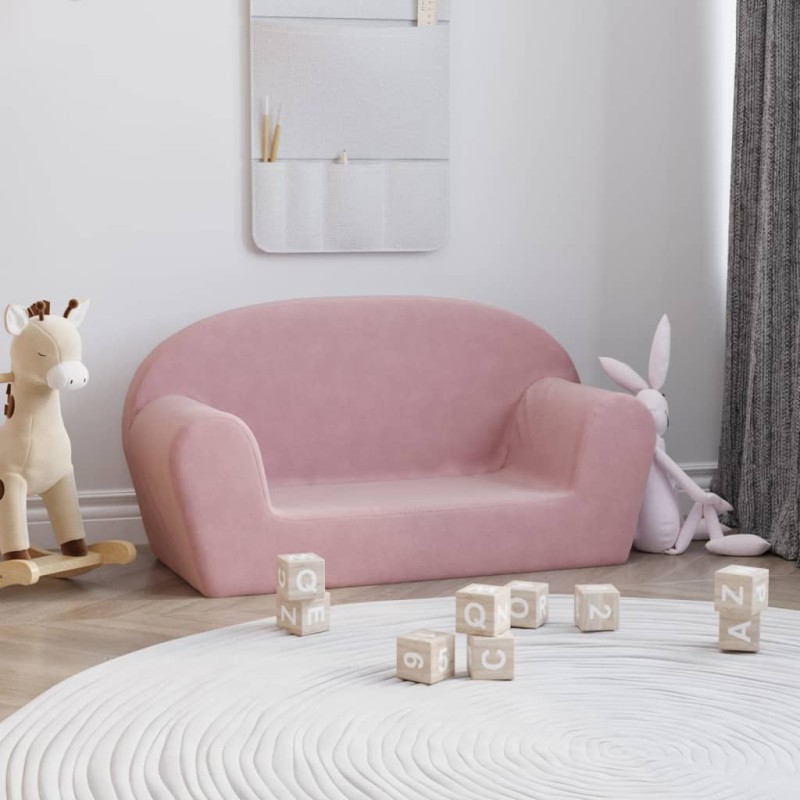 Sofá infantil de 2 lugares pelúcia macia rosa-Móveis para bebés e crianças-Home Retail