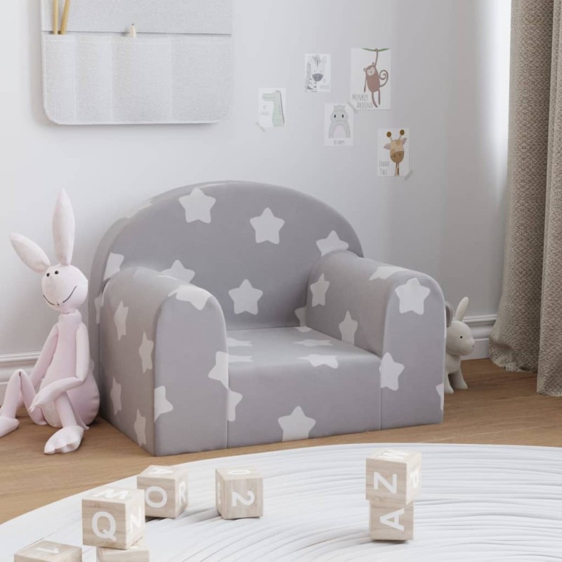 Sofá infantil c/ estrelas pelúcia macia cinzento-claro-Móveis para bebés e crianças-Home Retail