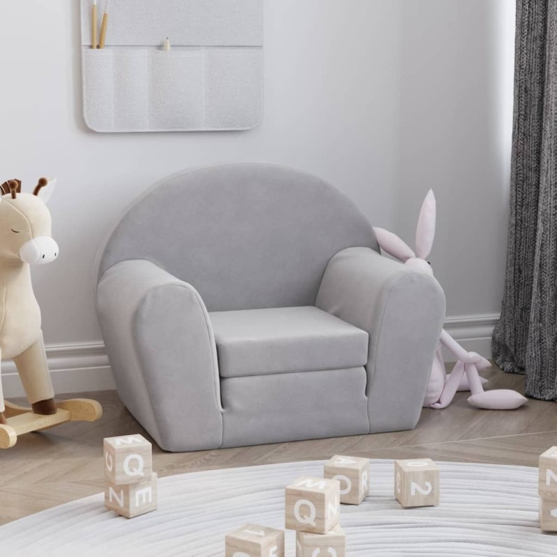 Sofá-cama infantil pelúcia macia cinzento-claro-Móveis para bebés e crianças-Home Retail