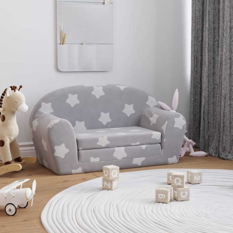 Sofá-cama infantil 2 lugares c/ estrelas pelúcia cinzento-claro-Móveis para bebés e crianças-Home Retail