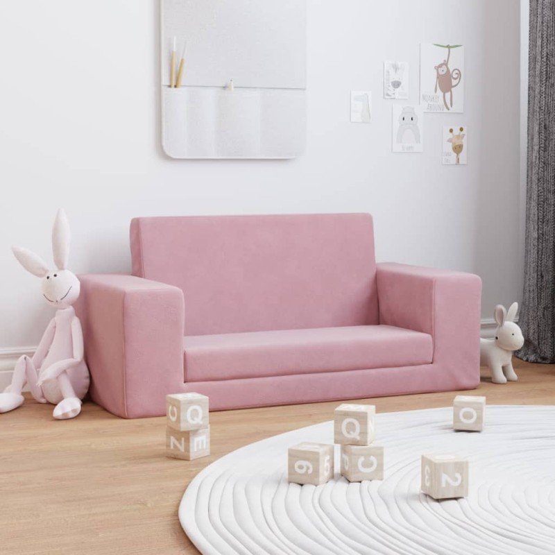 Sofá-cama infantil de 2 lugares pelúcia macia rosa-Móveis para bebés e crianças-Home Retail