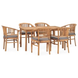 7 pcs conjunto de jantar p/ jardim c/ almofadões teca maciça