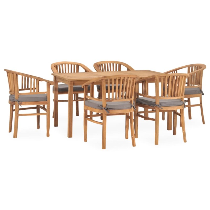 7 pcs conjunto de jantar p/ jardim c/ almofadões teca maciça-Conjuntos de jardim-Home Retail