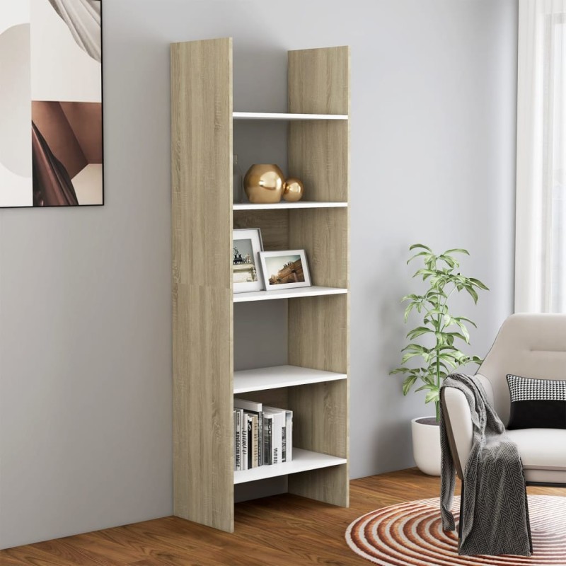 Estante 60x35x180 cm contraplacado branco e carvalho sonoma-Estantes para livros-Home Retail