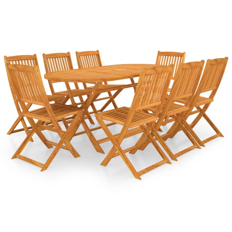 9 pcs conjunto jantar dobrável p/ jardim madeira acácia maciça-Conjuntos de jardim-Home Retail