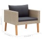 4 pcs conjunto lounge de jardim c/ almofadões vime PE bege