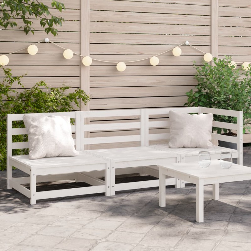 Sofá de 3 lugares para jardim pinho maciço branco-Unidades de sofá com módulos externos-Home Retail