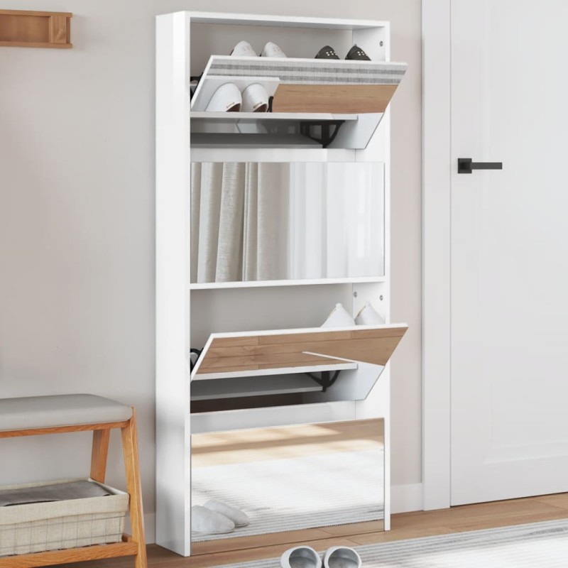 Sapateira c/ espelho 4 divisórias 63x17x134 cm branco brilhante-Sapateiras e organizadores-Home Retail