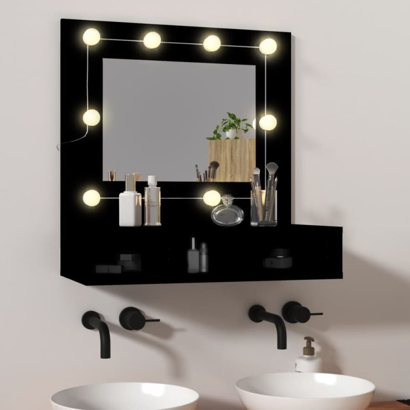 Armário espelhado com luzes LED 60x31,5x62 cm preto-Armários para casa de banho-Home Retail