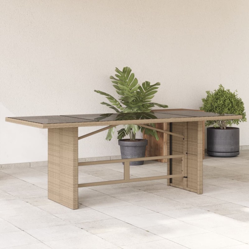 Mesa de jardim com tampo de vidro 190x80x74 cm vime PE bege-Mesas de jardim-Home Retail