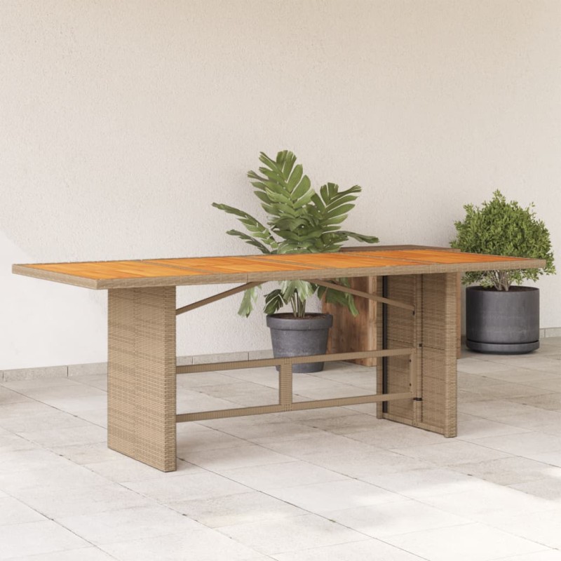 Mesa de jardim com tampo em acácia 190x80x74 cm vime PE bege-Mesas de jardim-Home Retail