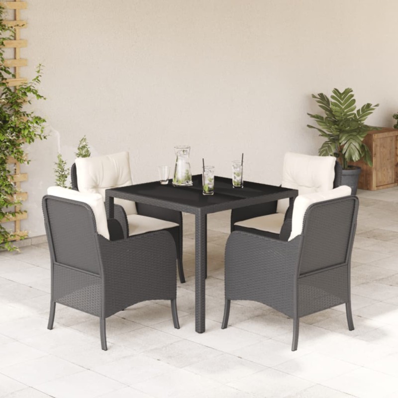 5 pcs conjunto de jantar p/ jardim c/ almofadões vime PE preto-Conjuntos de jardim-Home Retail