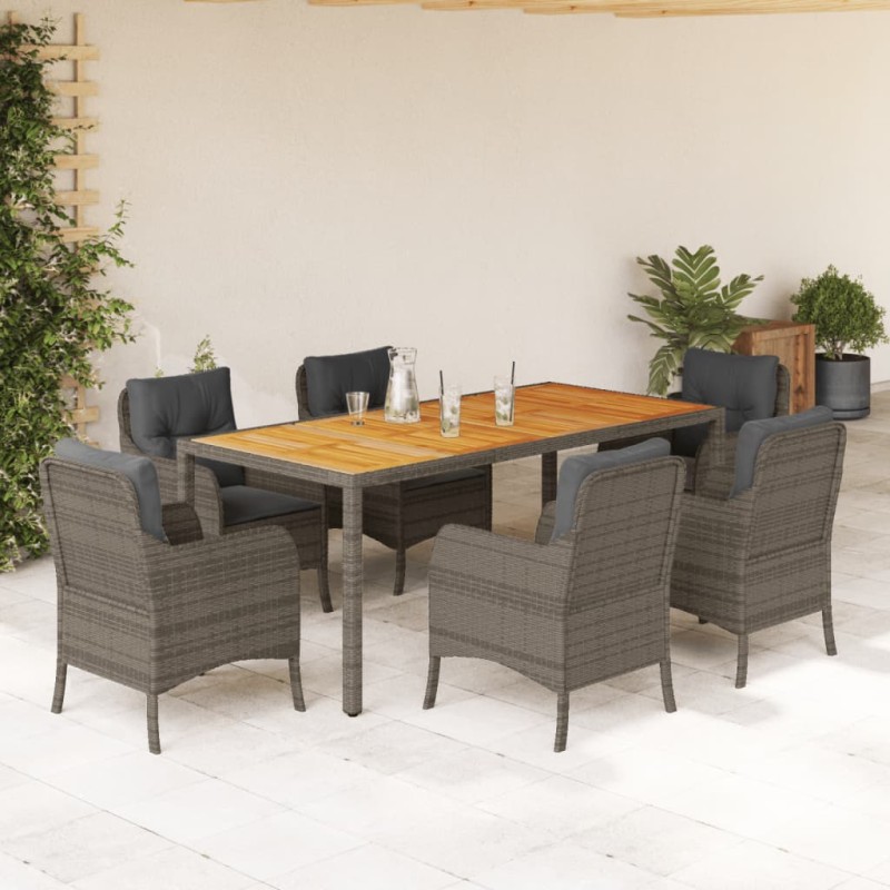 7 pcs conjunto de jantar p/ jardim c/ almofadões vime PE cinza-Conjuntos de jardim-Home Retail