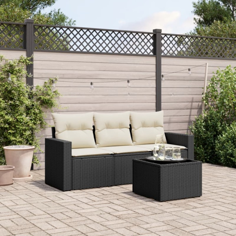 4 pcs conjunto de sofás para jardim c/ almofadões vime PE preto-Unidades de sofá com módulos externos-Home Retail