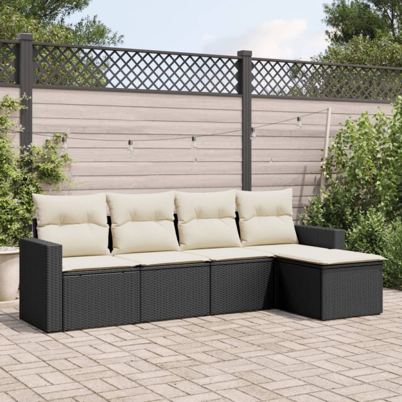 5 pcs conjunto sofás de jardim com almofadões vime PE preto-Unidades de sofá com módulos externos-Home Retail