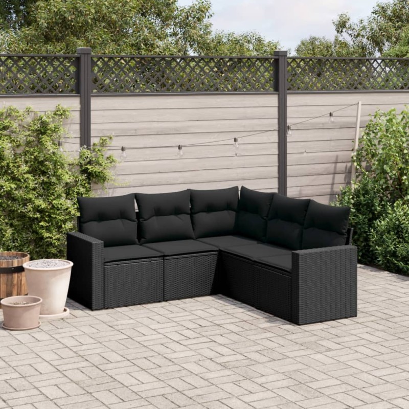 5 pcs conjunto sofás de jardim com almofadões vime PE preto-Unidades de sofá com módulos externos-Home Retail