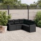 5 pcs conjunto sofás de jardim com almofadões vime PE preto