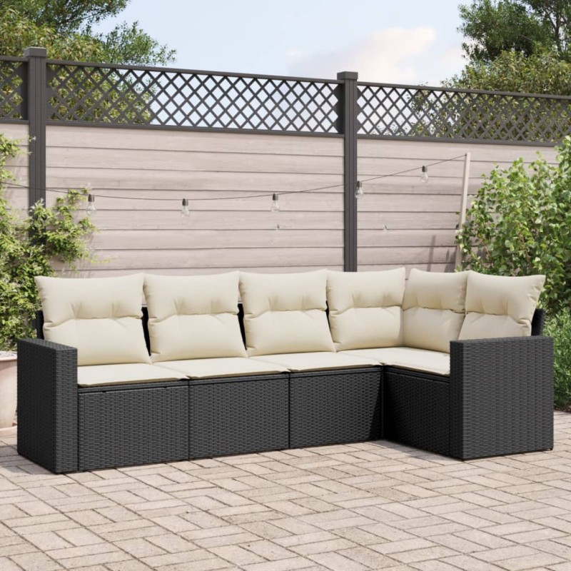 5 pcs conjunto sofás de jardim com almofadões vime PE preto-Unidades de sofá com módulos externos-Home Retail