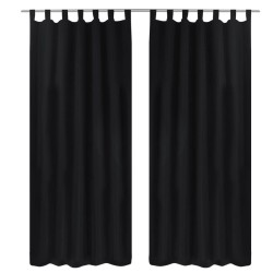 Cortinas de cetim com laços, 2 pcs, preto 140 x 245 cm