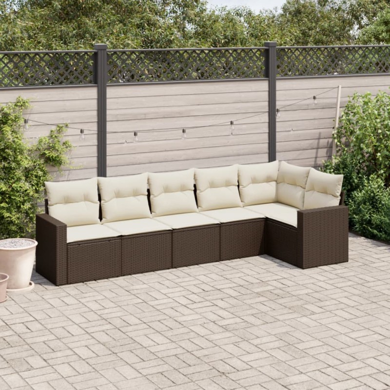 6 pcs conjunto de sofás jardim c/ almofadões vime PE castanho-Unidades de sofá com módulos externos-Home Retail