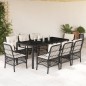 9 pcs conjunto de jantar p/ jardim c/ almofadões vime PE preto