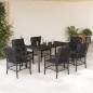 7 pcs conjunto de jantar p/ jardim c/ almofadões vime PE preto