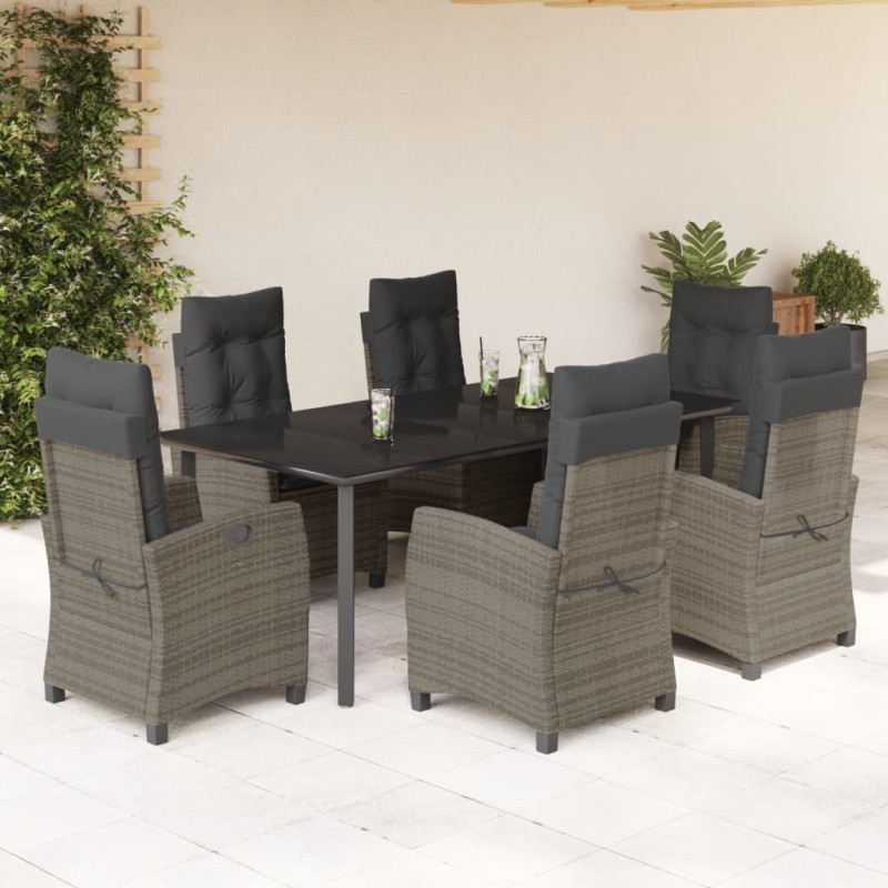 7 pcs conjunto de jantar p/ jardim c/ almofadões vime PE cinza-Conjuntos de jardim-Home Retail