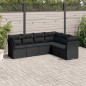 6 pcs conjunto sofás de jardim c/ almofadões vime PE preto