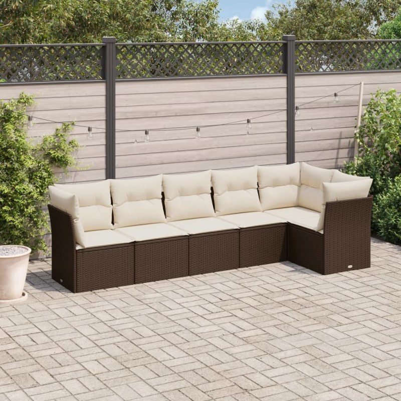 6 pcs conjunto de sofás jardim c/ almofadões vime PE castanho-Conjuntos de jardim-Home Retail