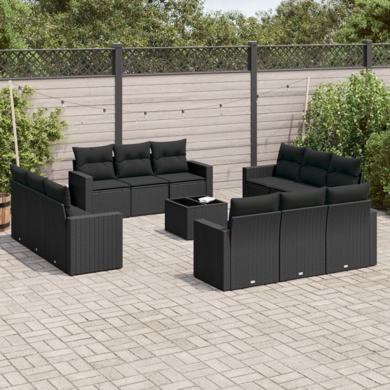 13 pcs conjunto de sofás de jardim com almofadões vime PE preto-Unidades de sofá com módulos externos-Home Retail