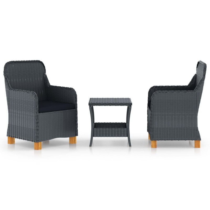 3 pcs conj. lounge jardim c/ almofadões vime PE cinzento-escuro-Conjuntos de jardim-Home Retail