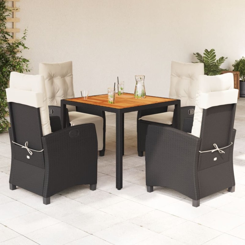 5 pcs conjunto de jantar p/ jardim c/ almofadões vime PE preto-Conjuntos de jardim-Home Retail