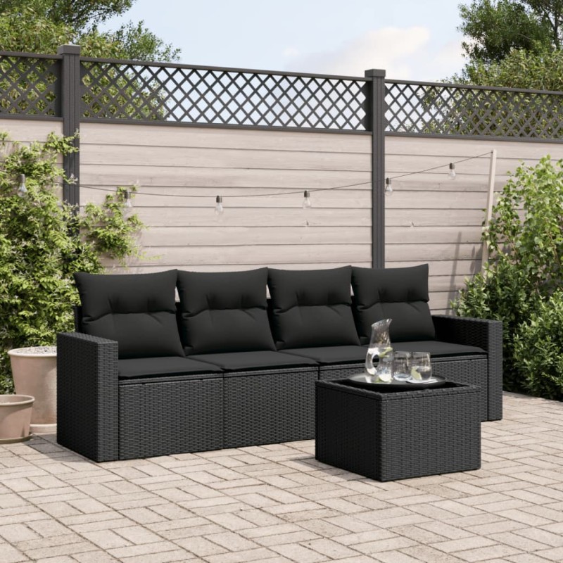 5 pcs conjunto sofás de jardim com almofadões vime PE preto-Unidades de sofá com módulos externos-Home Retail