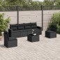 7 pcs conjunto de sofás p/ jardim c/ almofadões vime PE preto