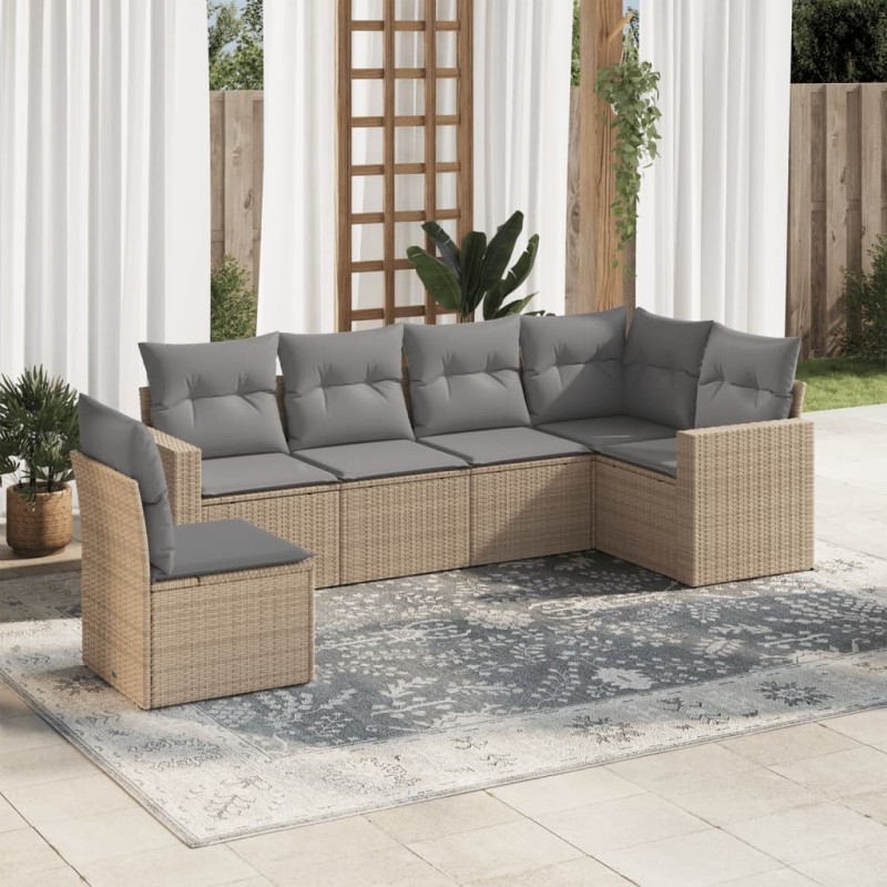 6 pcs conjunto de sofás p/ jardim com almofadões vime PE bege-Unidades de sofá com módulos externos-Home Retail