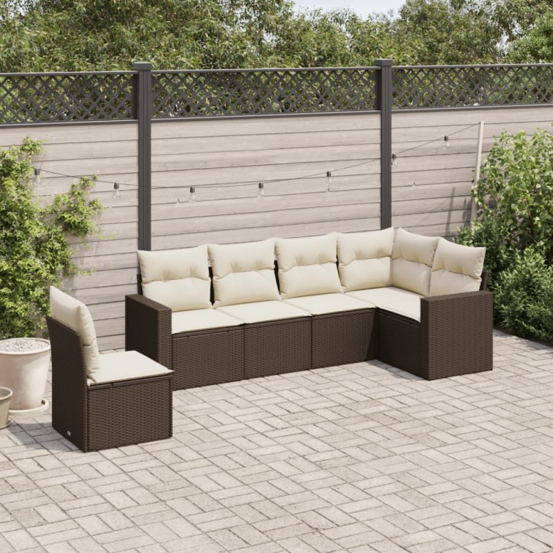 6 pcs conjunto de sofás jardim c/ almofadões vime PE castanho-Unidades de sofá com módulos externos-Home Retail