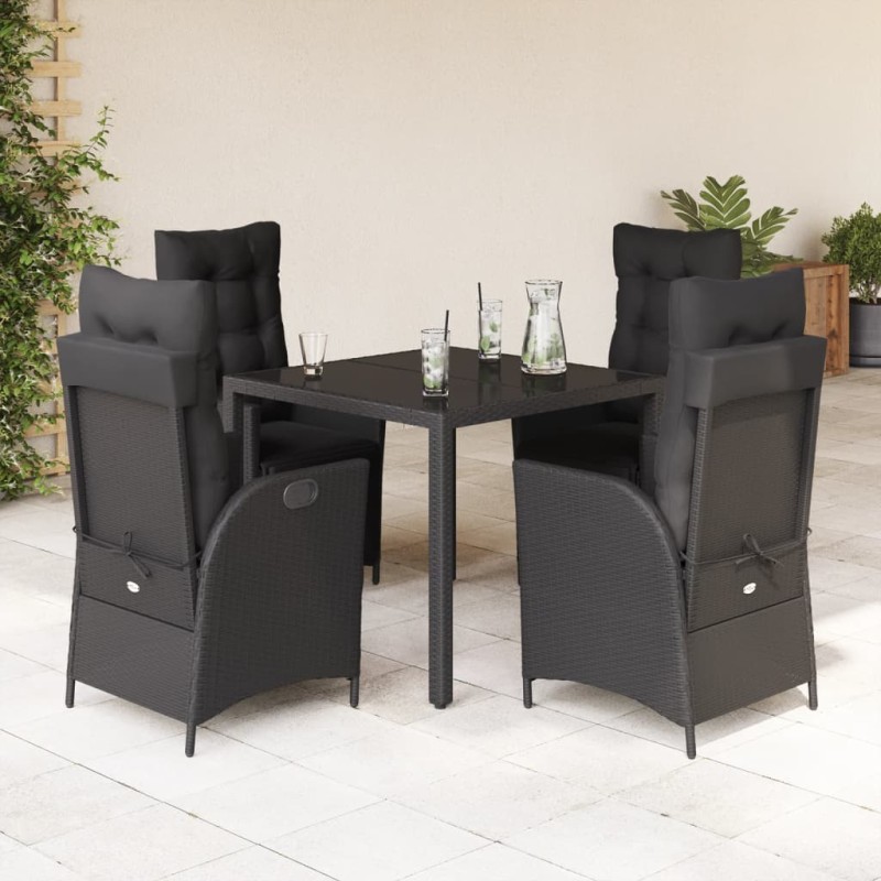 5 pcs conjunto de jantar p/ jardim c/ almofadões vime PE preto-Conjuntos de jardim-Home Retail