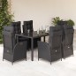 7 pcs conjunto de jantar p/ jardim c/ almofadões vime PE preto