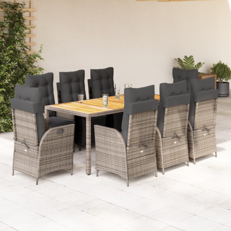 9 pcs conjunto de jantar p/ jardim c/ almofadões vime PE cinza-Conjuntos de jardim-Home Retail