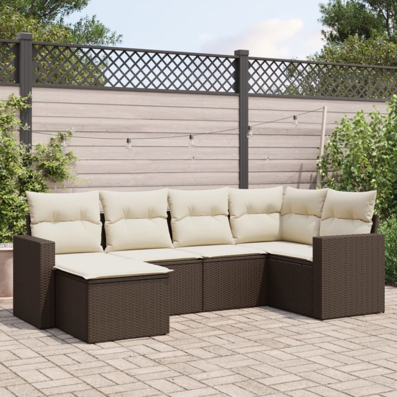 6 pcs conjunto de sofás jardim c/ almofadões vime PE castanho-Unidades de sofá com módulos externos-Home Retail