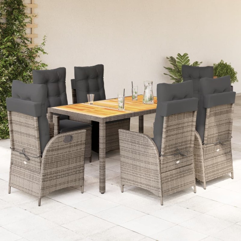 7 pcs conjunto de jantar p/ jardim c/ almofadões vime PE cinza-Conjuntos de jardim-Home Retail