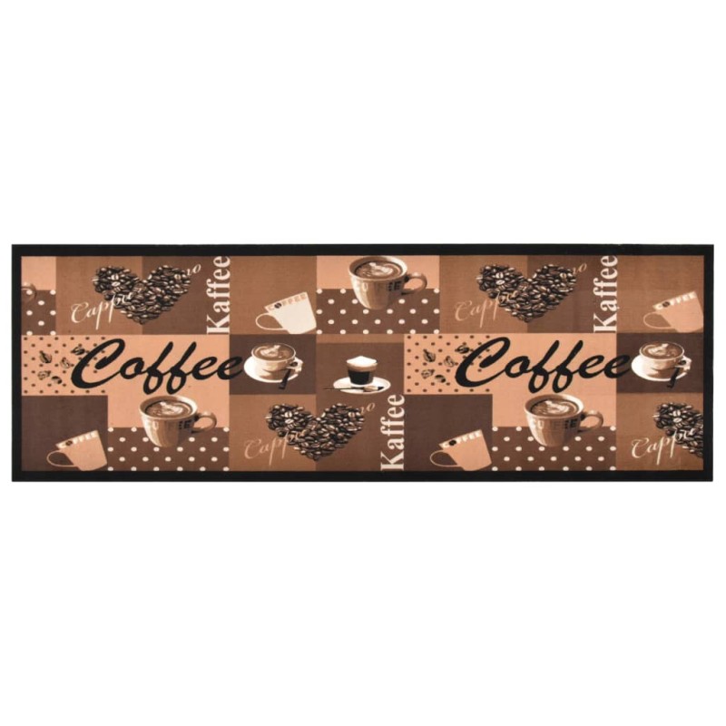 Tapete de cozinha lavável com design café 60x180 cm castanho-Capachos-Home Retail