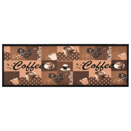 Tapete de cozinha lavável com design café 60x180 cm castanho