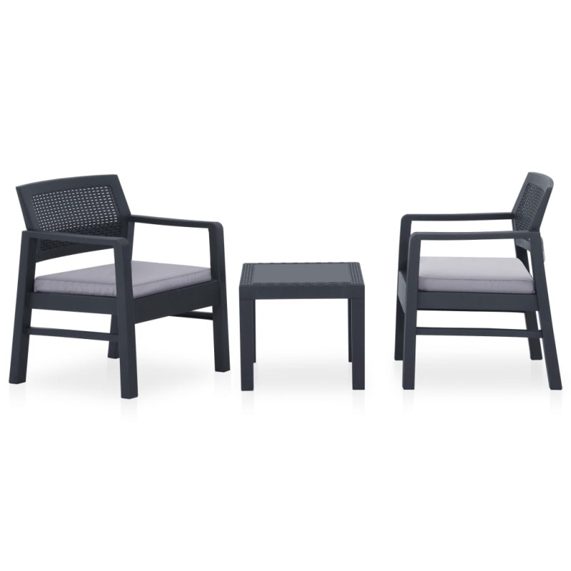 3 pcs conjunto lounge de jardim c/ almofadões plástico cinzento-Conjuntos de jardim-Home Retail