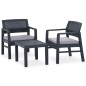 3 pcs conjunto lounge de jardim c/ almofadões plástico cinzento