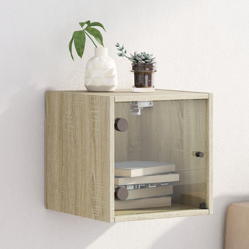 Mesa de cabeceira c/ porta de vidro 35x37x35 cm carvalho sonoma-Mesas-de-cabeceira-Home Retail