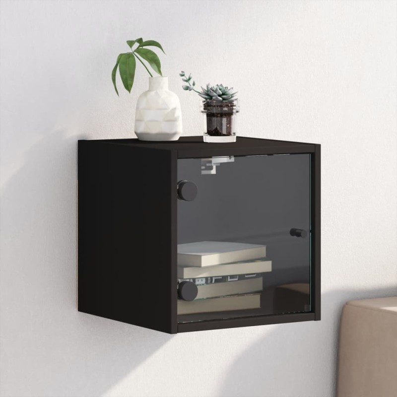 Mesa de cabeceira c/ porta de vidro 35x37x35 cm preto-Mesas-de-cabeceira-Home Retail