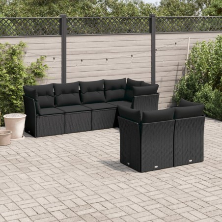 7 pcs conjunto de sofás p/ jardim c/ almofadões vime PE preto