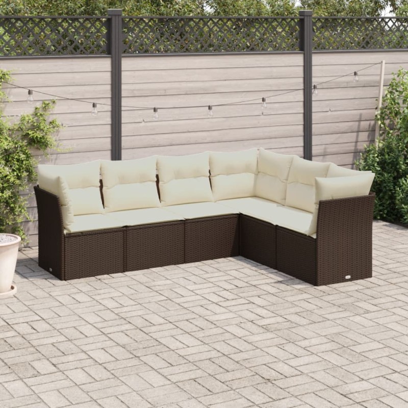 6 pcs conjunto de sofás jardim c/ almofadões vime PE castanho-Conjuntos de jardim-Home Retail